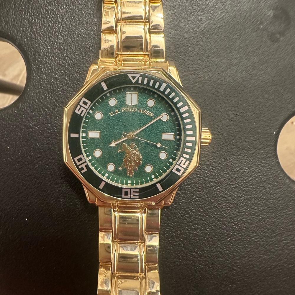 U.S. Polo Assn. Green Dial Gold Watch